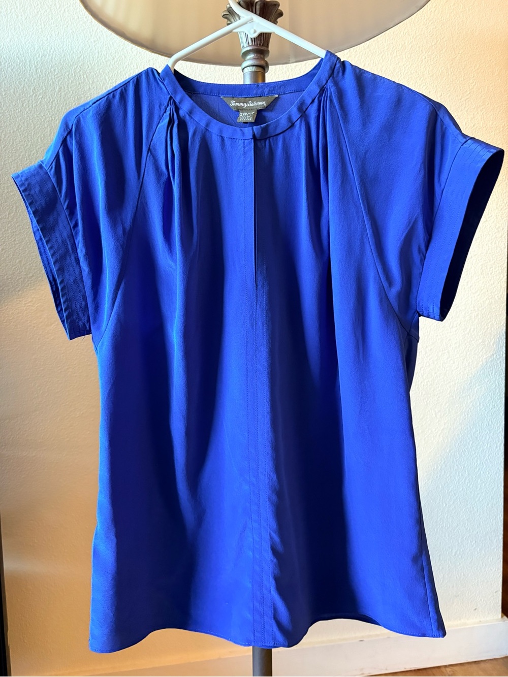 Tommy Bahama Cobalt Royal Blue Silk Pleated Blouse Size XXS